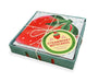 Charming Paper Produce Strawberry Notecards by Chronicle Books, featuring vibrant die-cut strawberry-shaped cards and coordinating berry-patterned envelopes, wrapped in twine and presented in a delightful fruit carton.