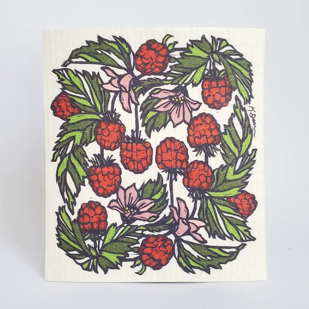 Durable Little Green Swedish Dishcloths in natural off-white color, perfect for replacing paper towels and sponges, featuring unique artwork by Katie Dean.