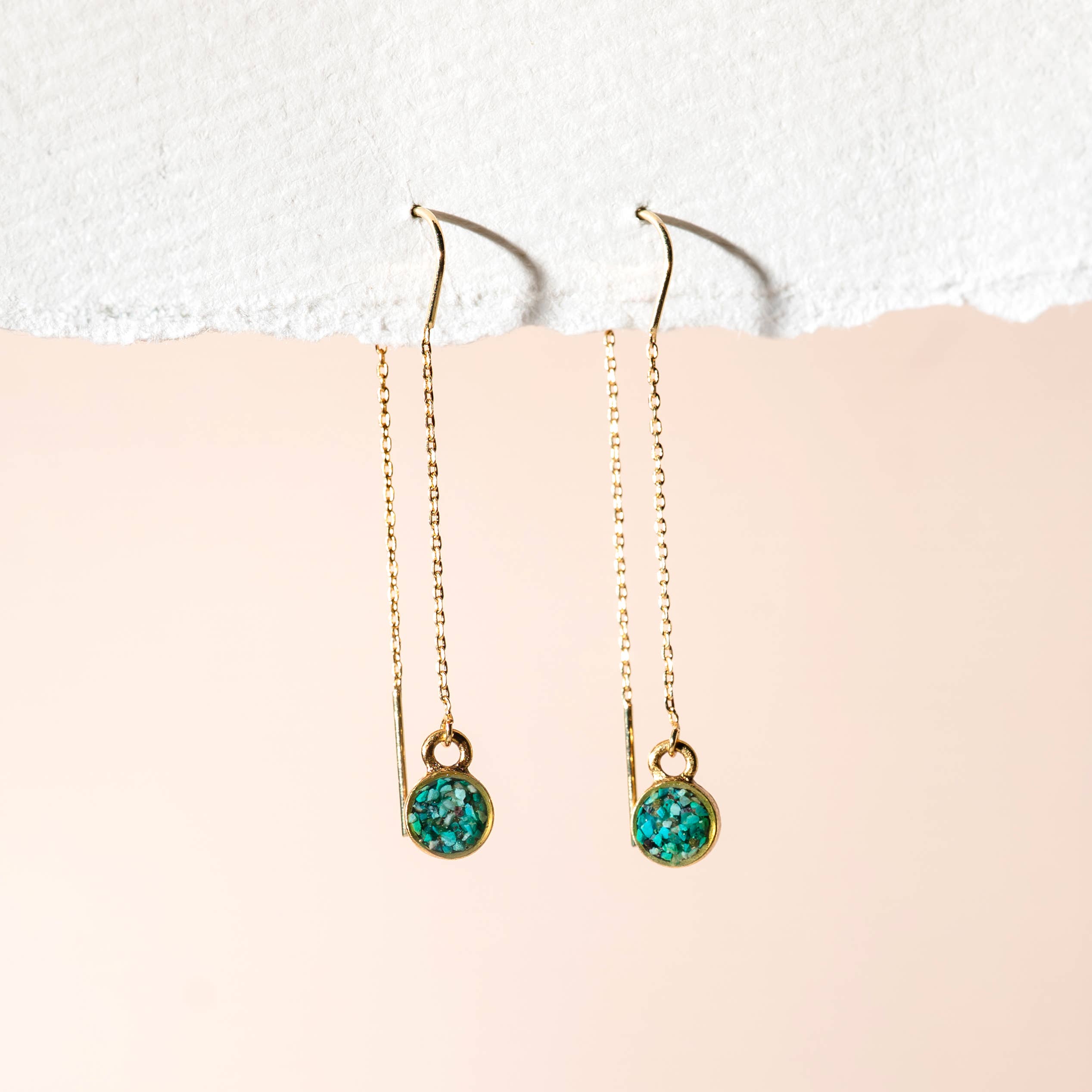 Hook Chain and Crushed Gemstone Earrings