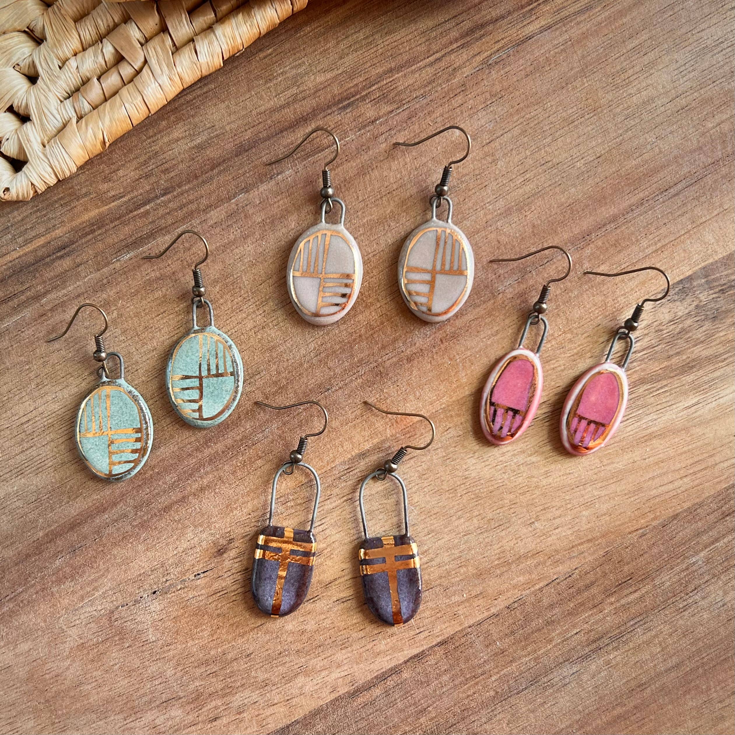 Eggplant Purple and Gold Rounded Earrings
