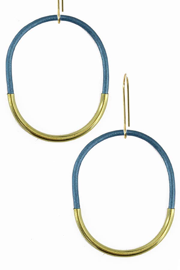 Leather Hoops Teal Metallic