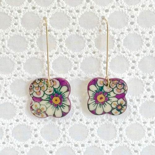 Calico Clover Dangle Earrings