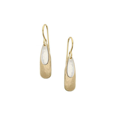 Small Long Ovals Wire Earrings by Marjorie Baer featuring brass teardrop and layered silver oval design, measuring 0.25 inches wide by 0.8 inches tall, perfect for versatile daily wear.