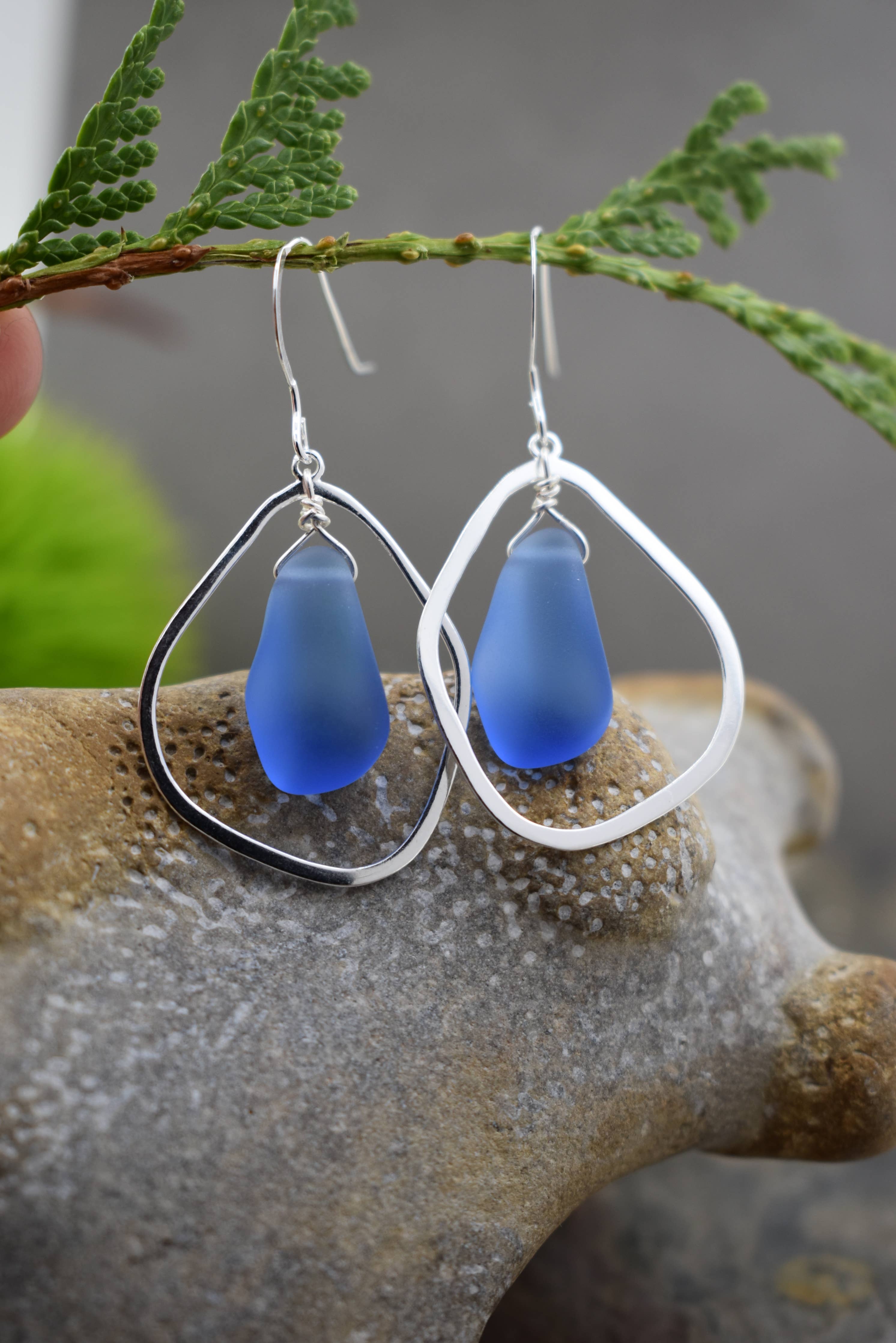 Organic Eco Glass Earrings – Recycled Glass, .925 Silver,  : PERIWINKLE