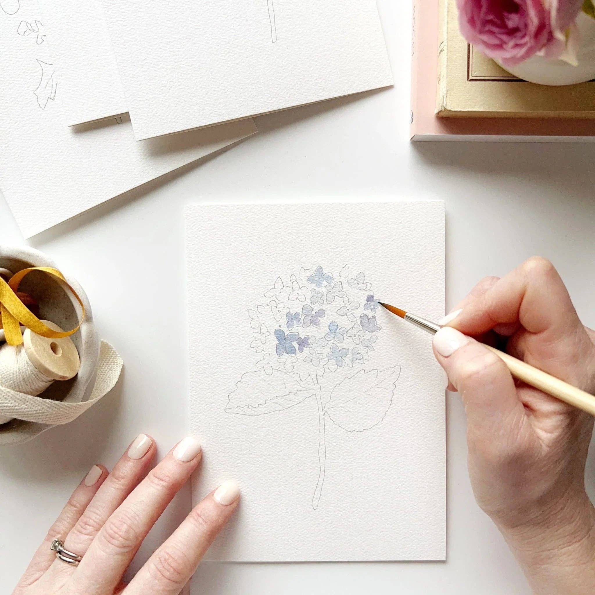 Garden flowers paintable watercolor notecard set