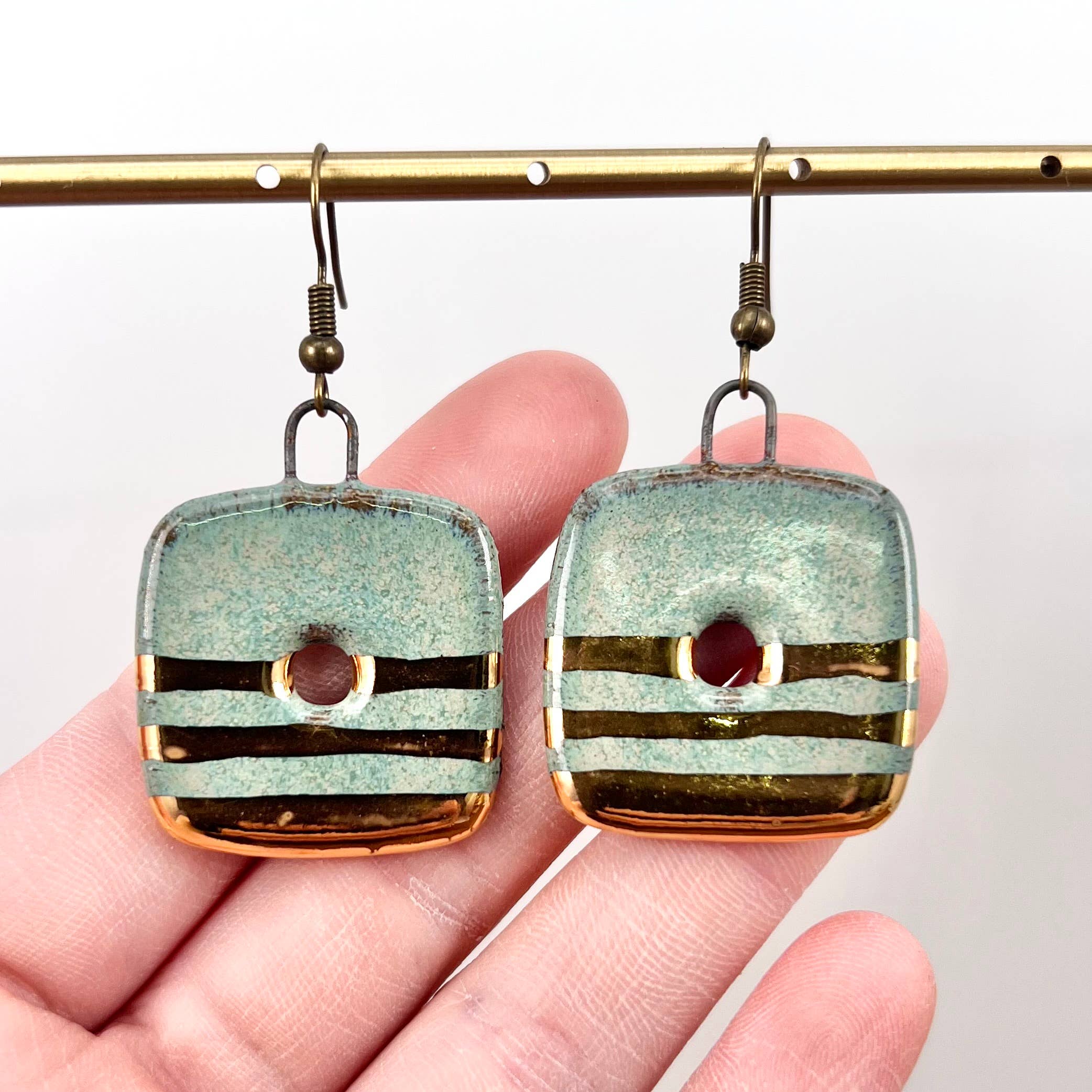 Turquoise Large Square Hoops Ceramic Earrings