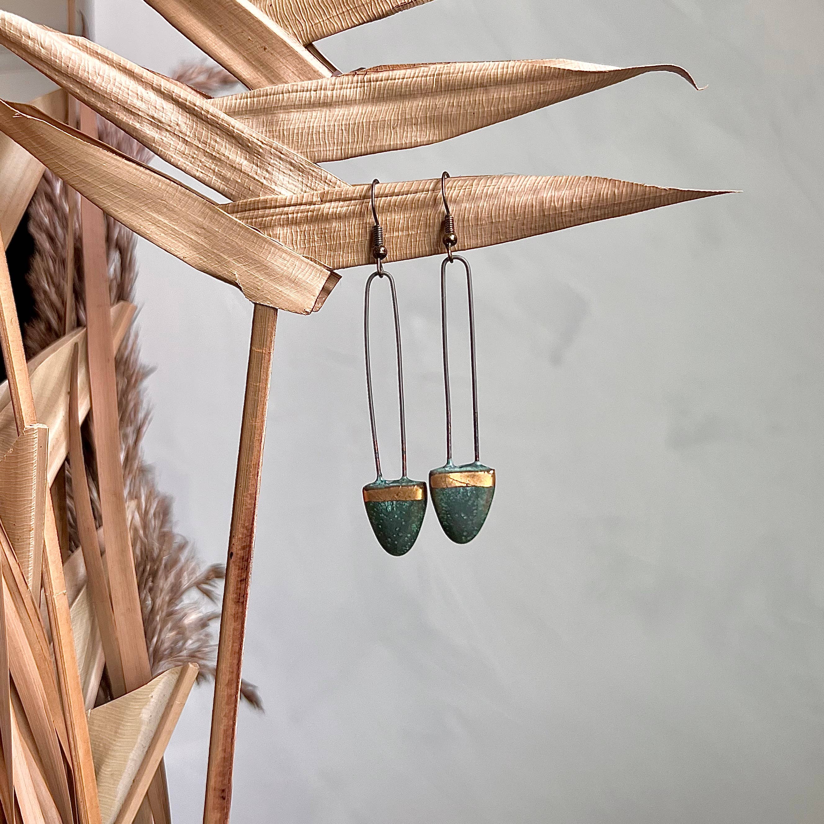 Patina Green Drip Drop Clay Earring