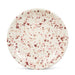 Crow Canyon Home Catalina Enamelware Coupe Dinner Plate featuring a soft speckled pattern in shades of pink and beige on a light cream background.