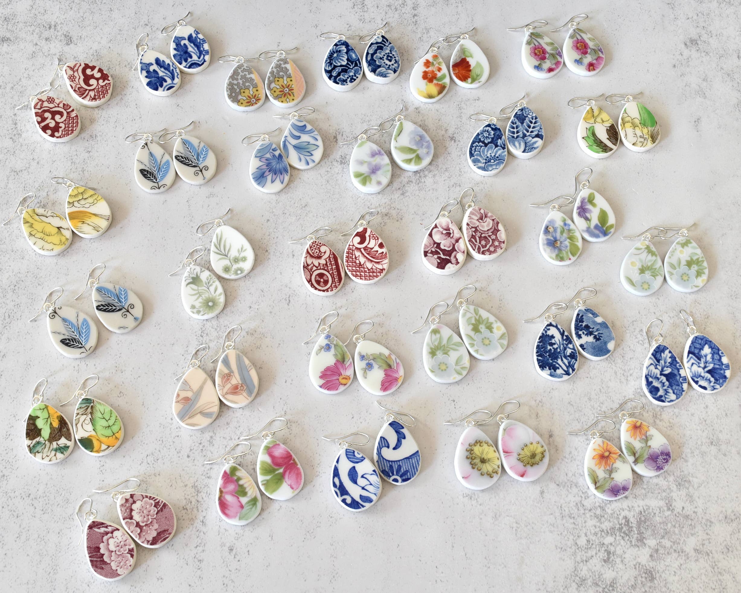 Broken Plate Dangle Earring - Teardrop Shape