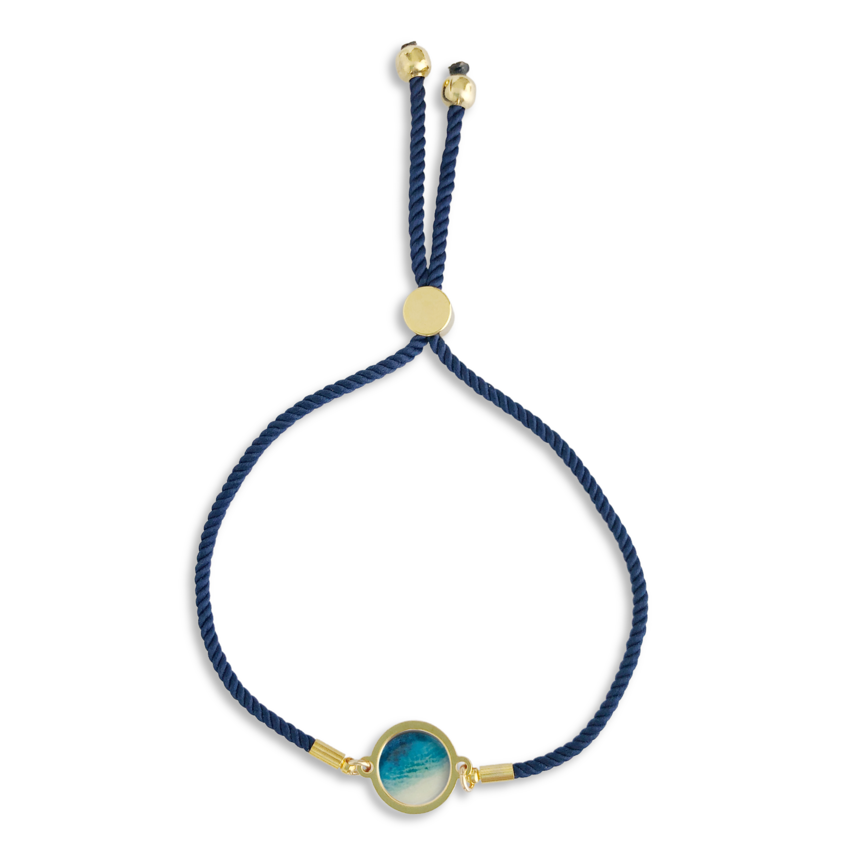 Navy blue and gold Slide Bracelet - Rise With The Tide by Foterra Jewelry with a colorful bead accent.
