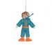 Felt Diver ornament wearing a blue suit with orange boots and gray goggles