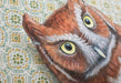 Framed art print of an owl on a patterned background