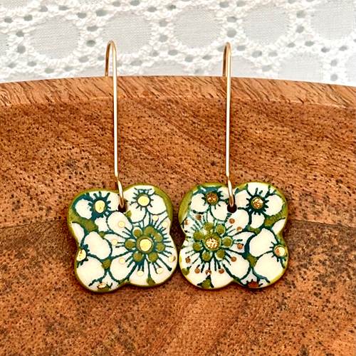Calico Clover Dangle Earrings