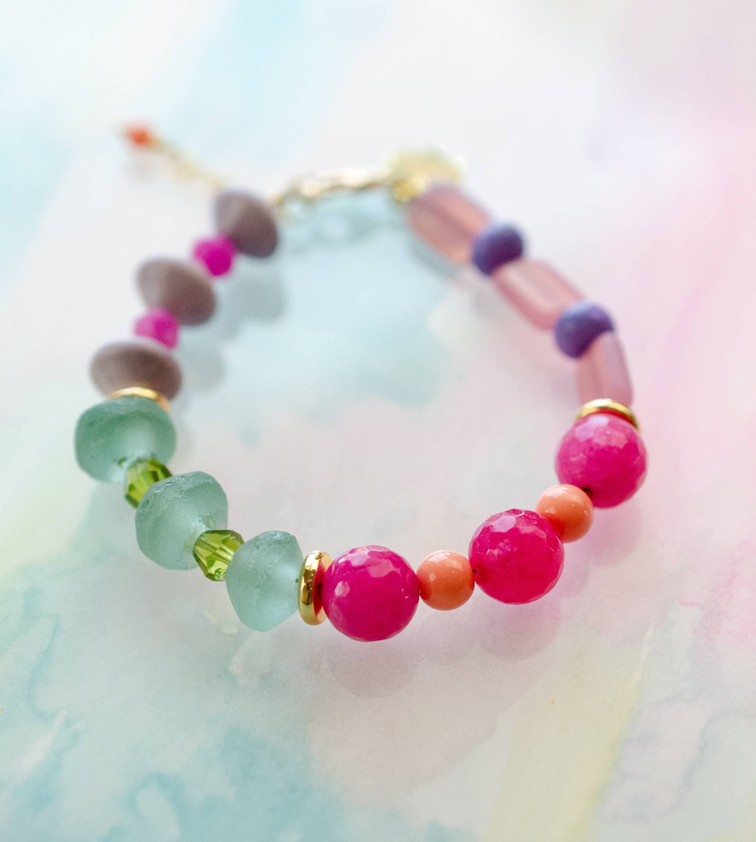 Gemstone Bracelet - Pink and gReen