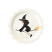 scalloped paper plate with flying witch on a broom