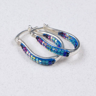 Close-up of Crystal & Silver Small Hoop Earrings showcasing the fine craftsmanship and sparkling detail of each hoop.