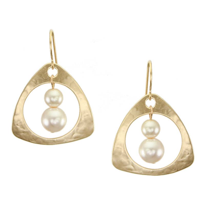 Large Open Triangle with Pearls Wire Earrings by Marjorie Baer, handcrafted jewelry made in California