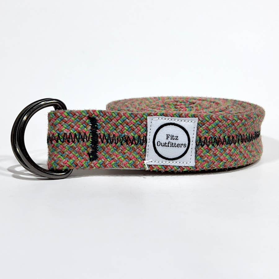 Recycled climbing rope belt with metal buckle.