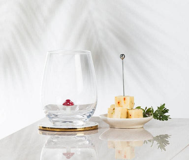 Charming Mushroom Icon Stemless Wine Glass-4.5"H (20oz) showcasing a delightful mushroom accent at the bottom, turning ordinary sips into a delightful adventure.