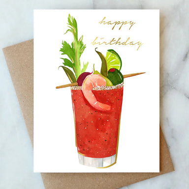 Happy Birthday card featuring a hand-painted watercolor cocktail with shrimp and garnishes by Abigail Jayne Design from the Abigail Jayne Card Collection.
