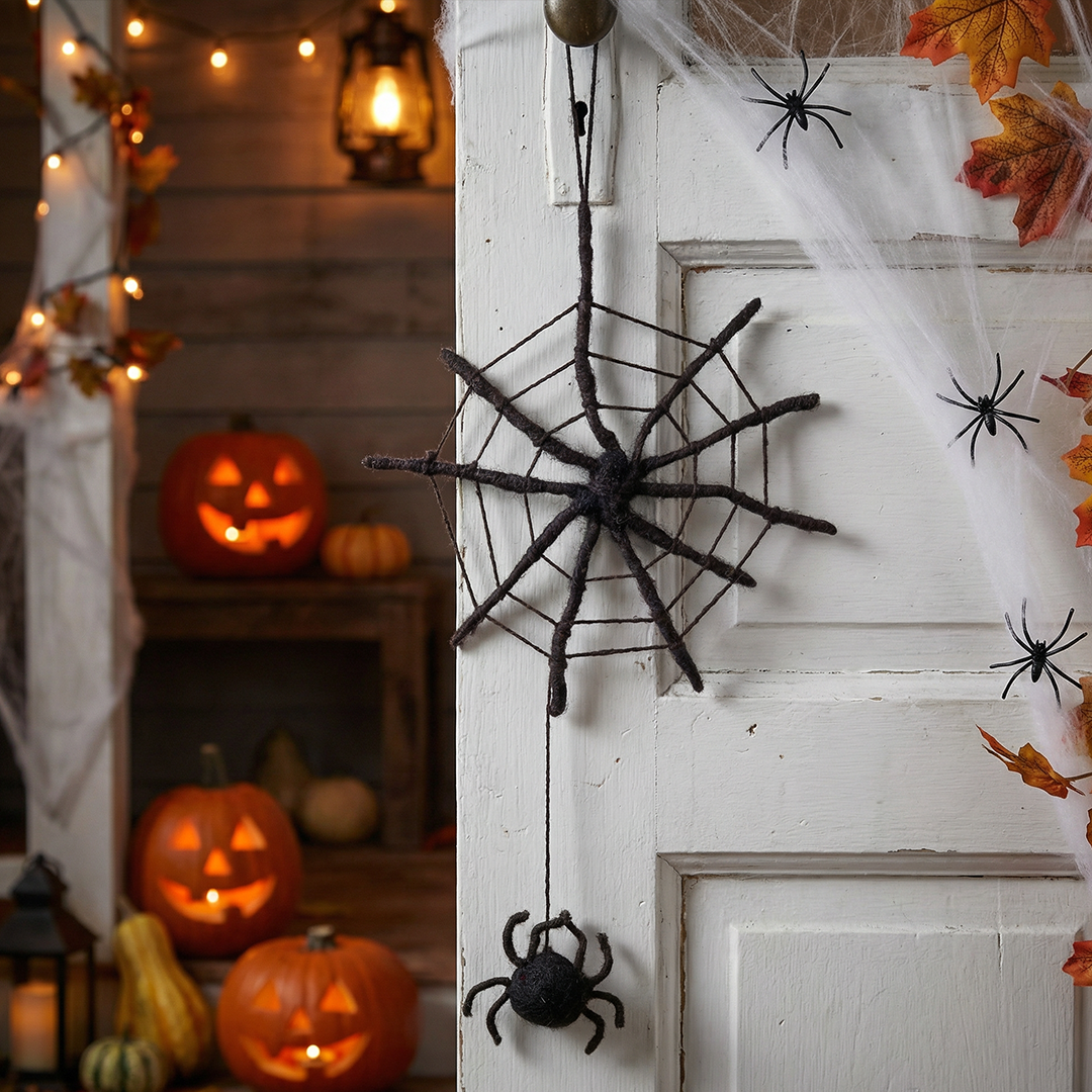 Handmade Felt Fair Trade Spooky Spiderweb Hanging Halloween