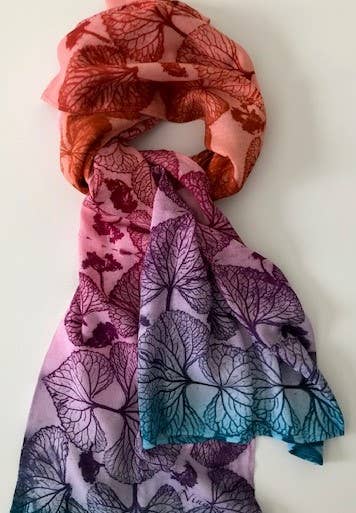 Violets Forever cotton scarf by Nina J, limited-edition wearable art inspired by nature