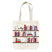 Cat on a bookshelf tote bag