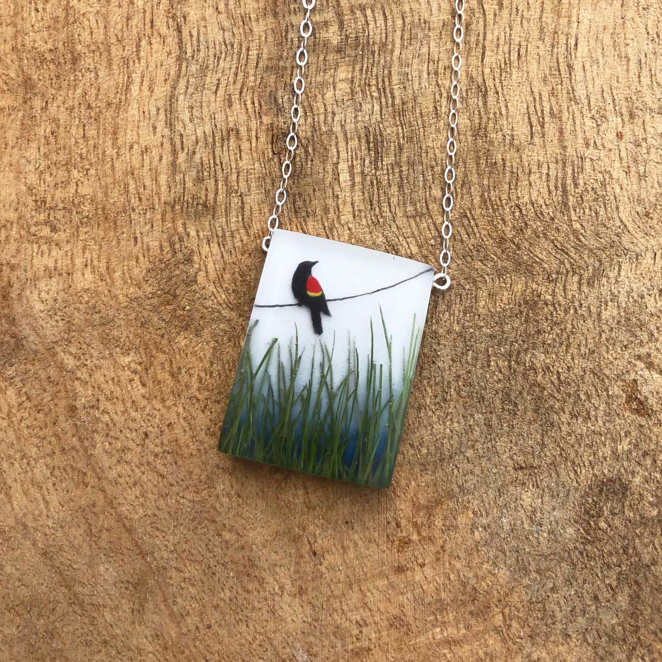 Red Winged Blackbird Painted Necklace