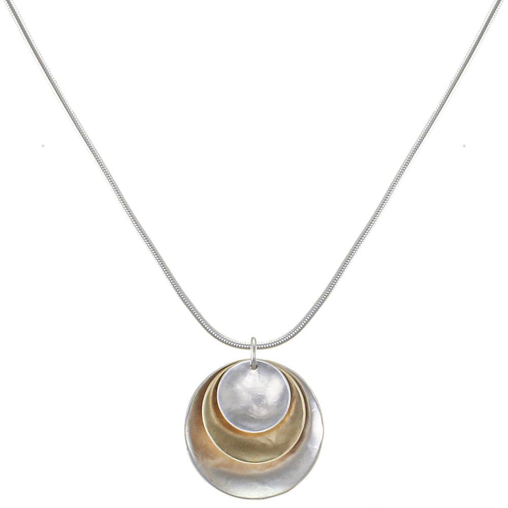 Tiered and Layered Dished Discs Necklace by Marjorie Baer, handcrafted jewelry made in California
