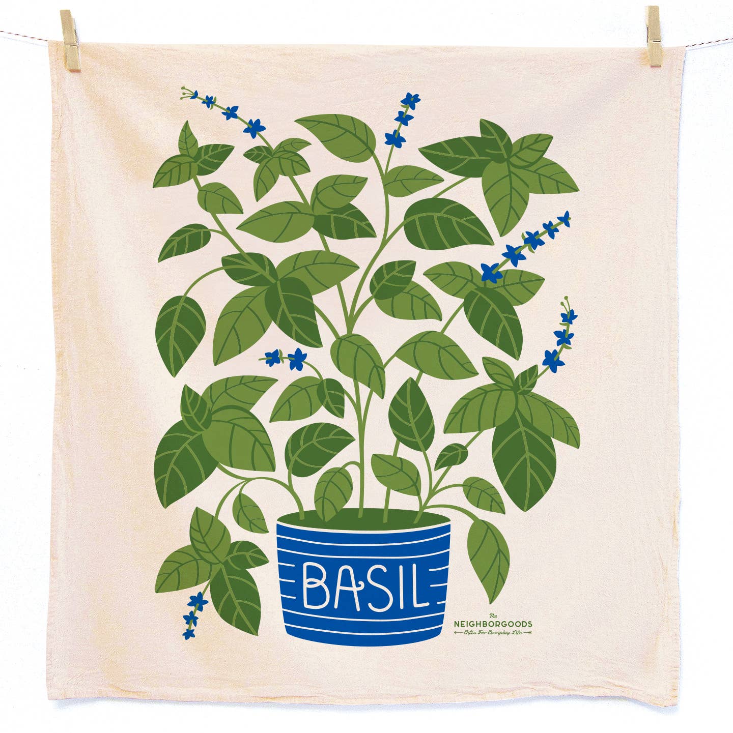 Lifestyle shot of the Tomato Basil (Tomato, Basil) Tea Towel Set of 2 in use, enhancing the charm of a rustic kitchen.