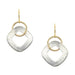 Medium Cutout Square with Interlocking Ring Wire Earrings featuring a silver cutout square with a brass interlocking ring, stylish and sculptural.