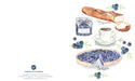 Artistic representation for Brie & Baguette Notes, including a baguette, coffee, and pastry with blueberries, published by Chronicle Books.