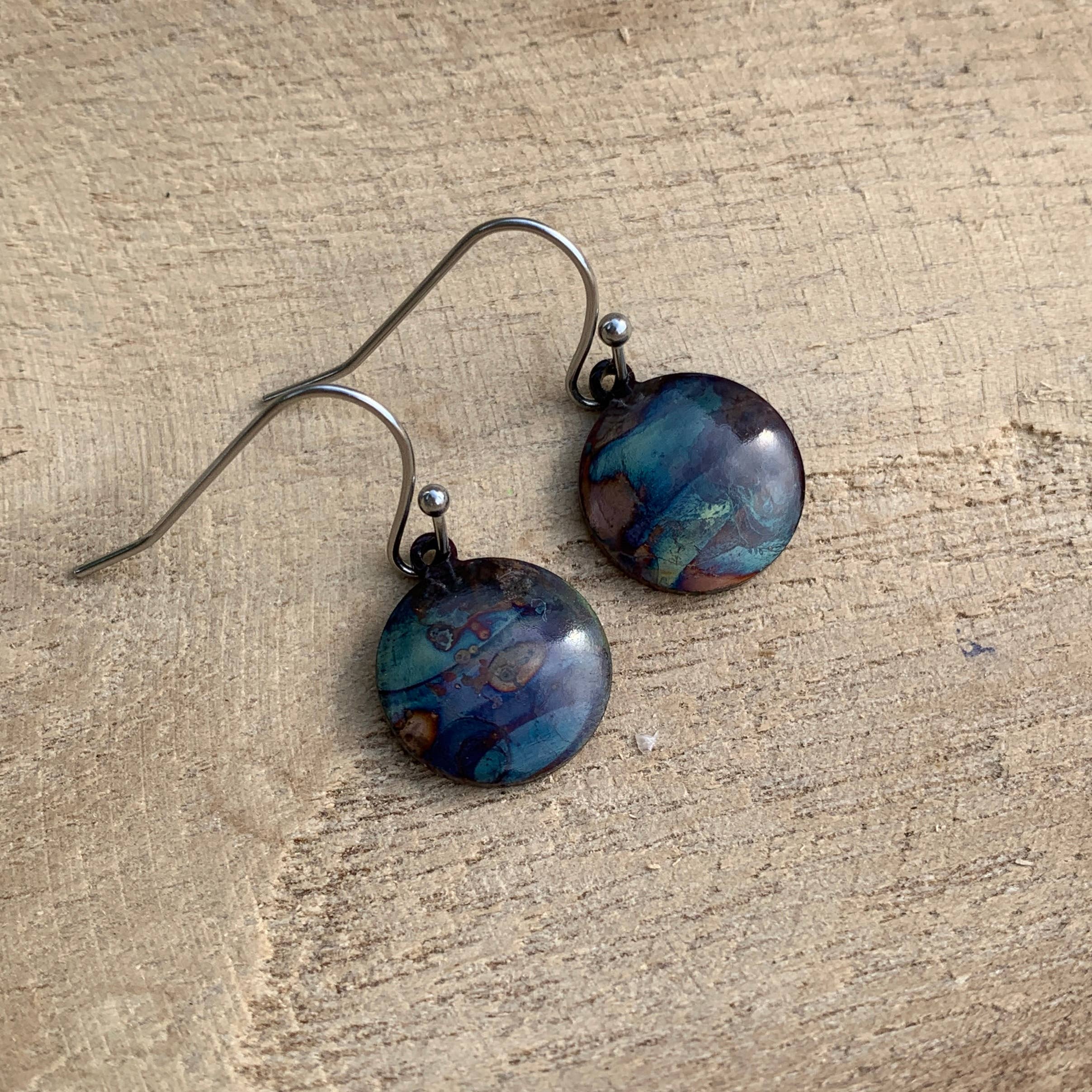 Small Round Fire Painted Copper Earrings