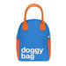 Blue and orange bag labeled 'doggy bag' 