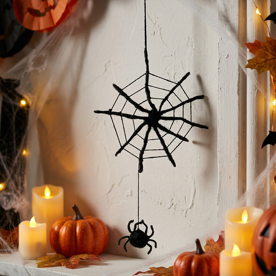 Handmade Felt Fair Trade Spooky Spiderweb Hanging Halloween