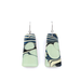 Close-up of light blue and navy mid century modern marble dangle earrings featuring unique patterns from hand-marbled paper.