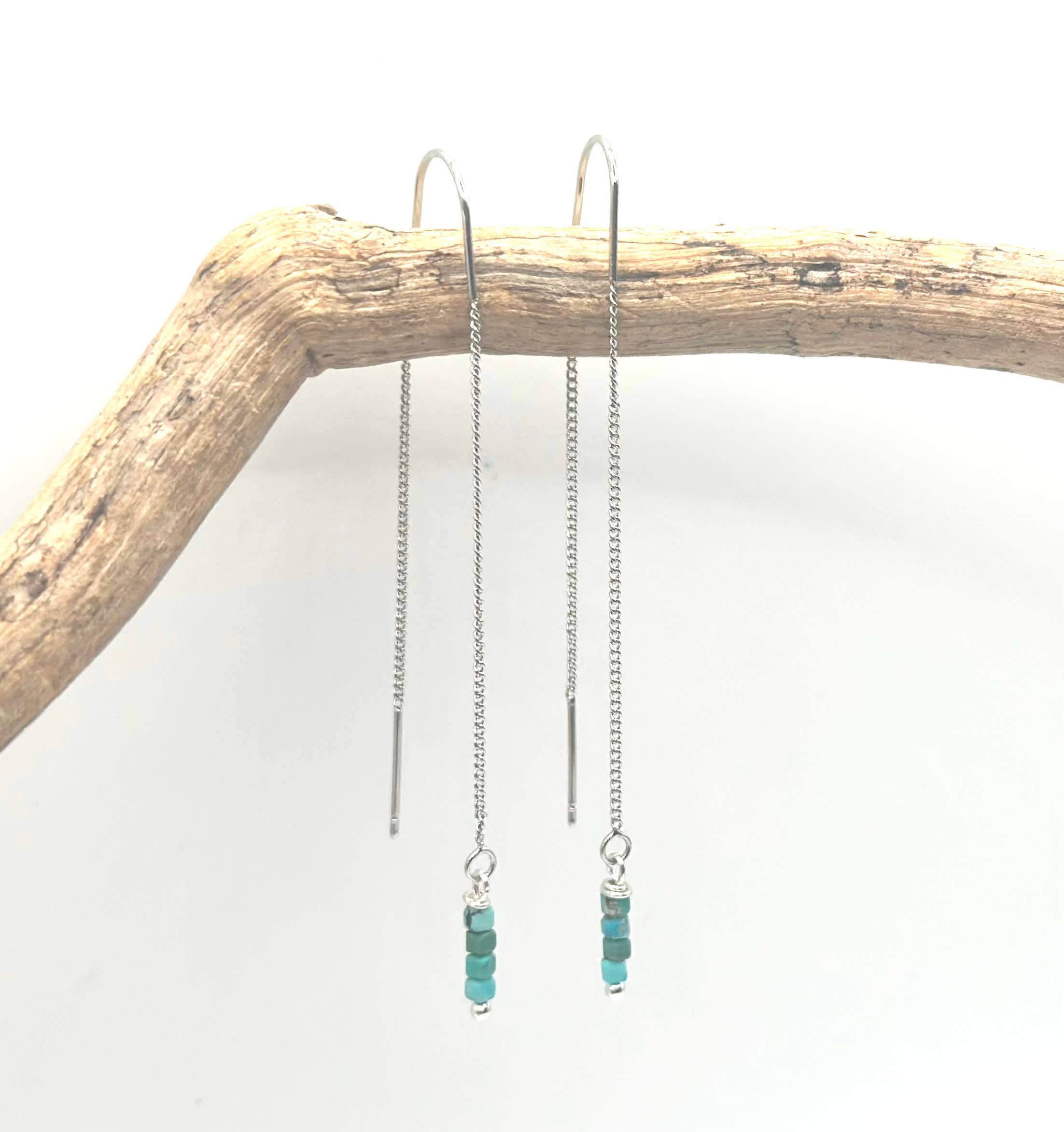 Turquoise Silver Threaders by Suzanna Garrett Designs — a clean silver-toned threader with a little turquoise at the end—simple, colorful, done