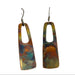 Hand-painted copper fire painted rectangle earrings with hole by Positive Shine Jewelry featuring vibrant colors and geometric design, perfect for making a bold statement.