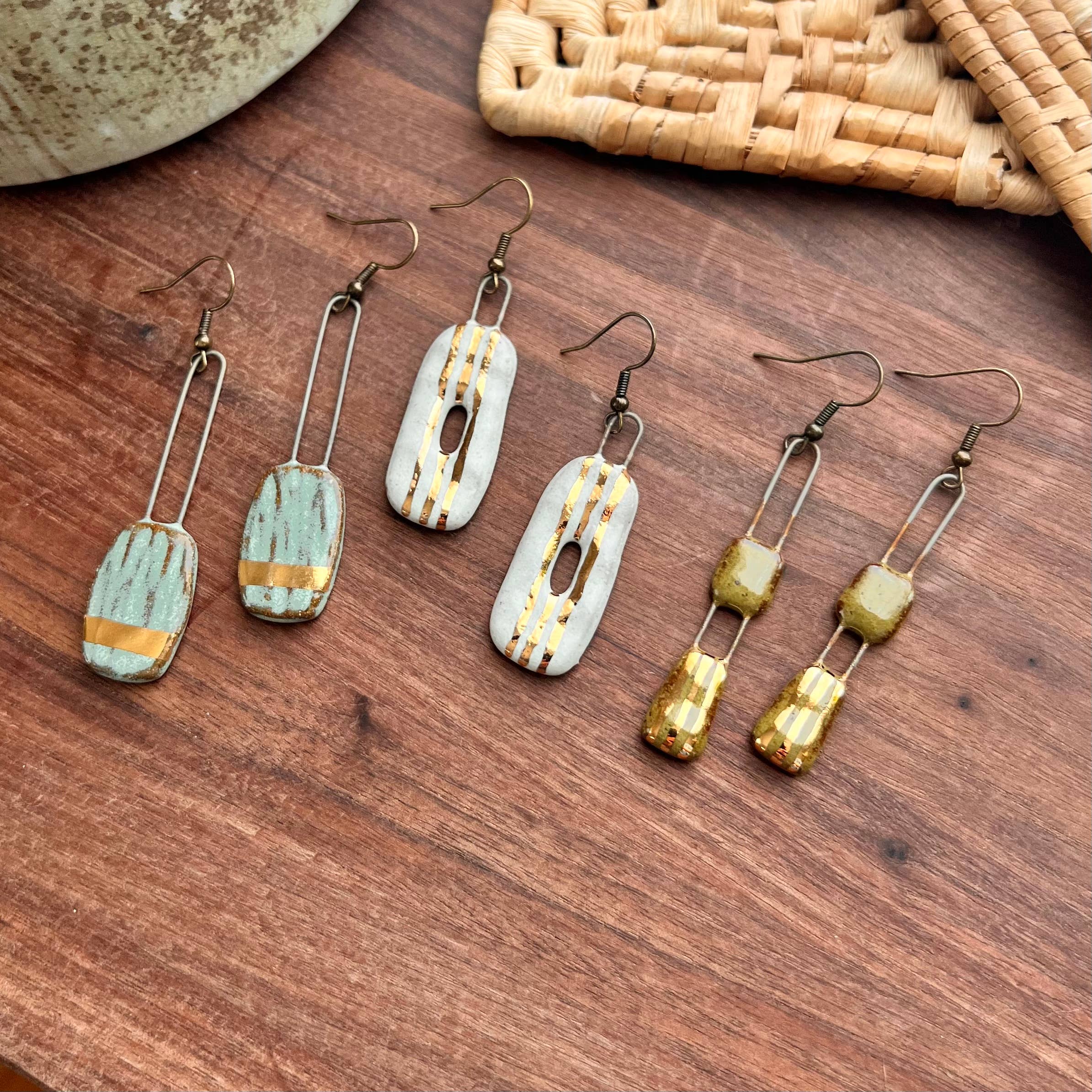 Turquoise Dropped Textured Ceramic Earrings