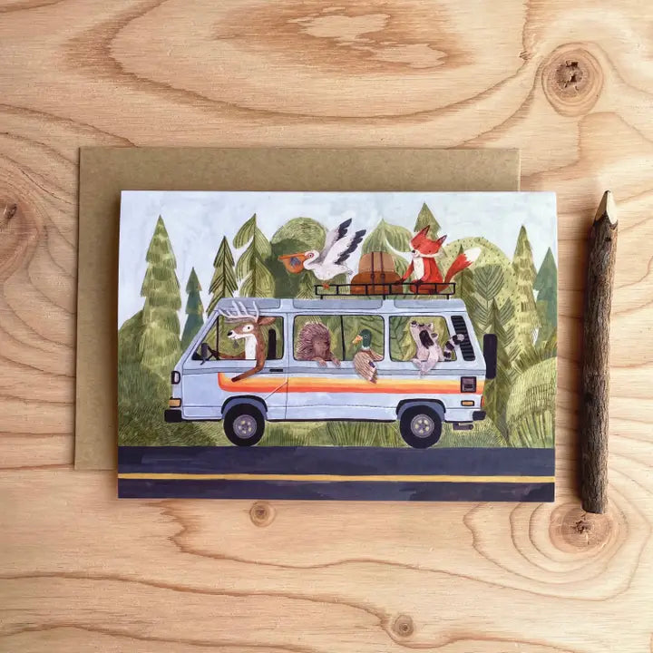 wildlife animals driving a van bus
