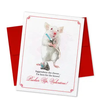 Funny Valentine's Day card depicting a mouse holding a toothbrush and a rock, with a playful message, designed by ARTISANS & agency in the Valentine's Day Card Collection.