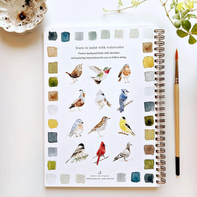 A page from the Birds Watercolor Workbook showcasing outlined bird sketches ready for painting, perfect for kids and adults.