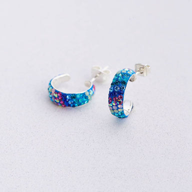 Petite Crystal & Silver Huggie Earrings – Unique Colorful Design showcasing vibrant crystals and elegant silver for a fresh look.