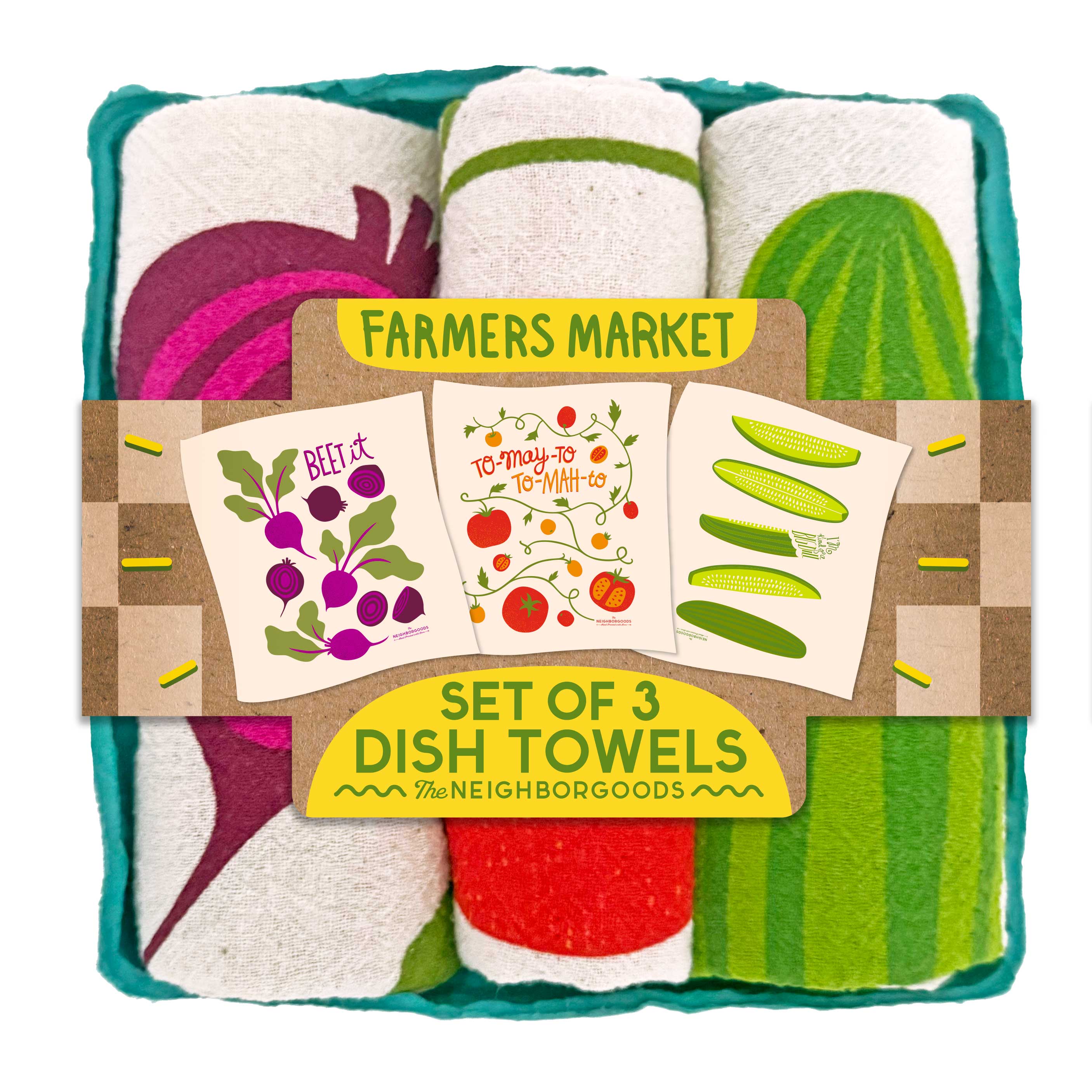 FARMERS MARKET (Beet, Pickle, Tomato) - Tea Towel Set of 3