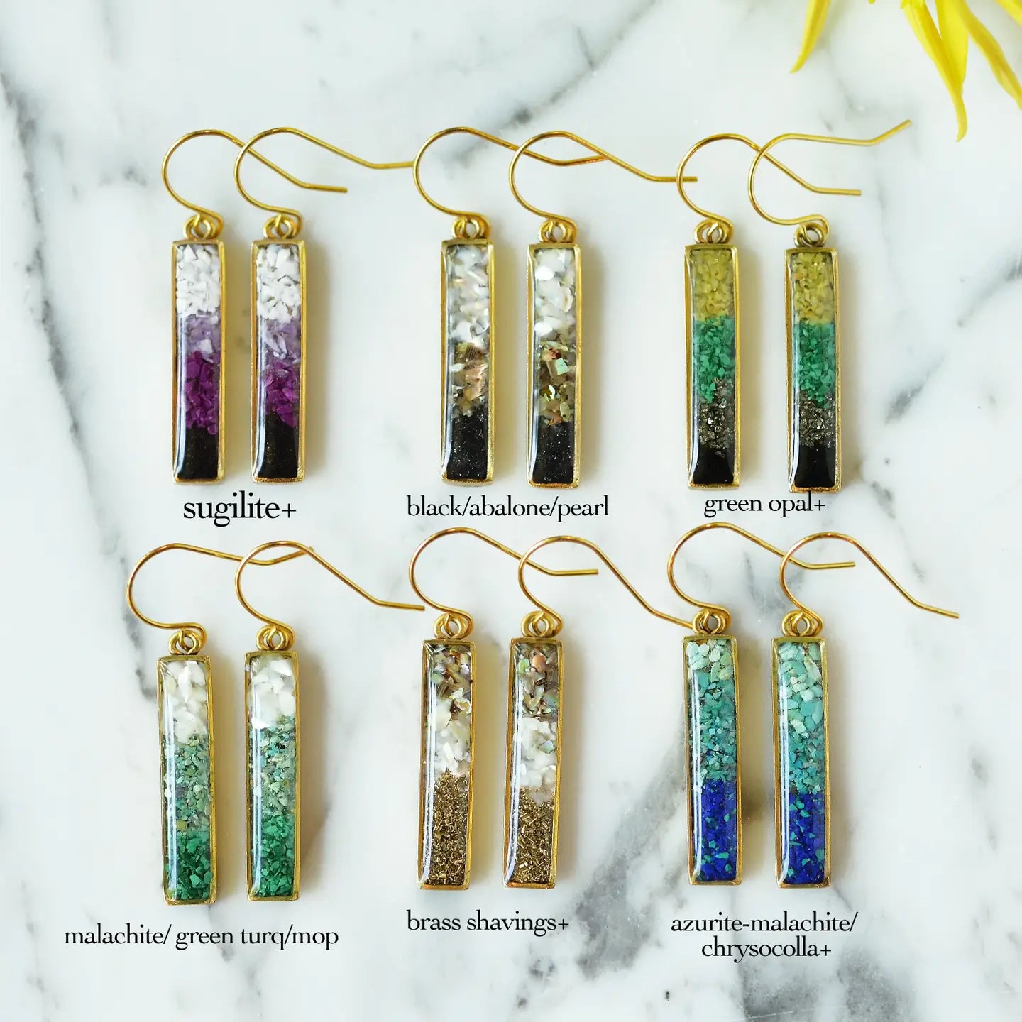 colorblock gemstone long bar drop earrings