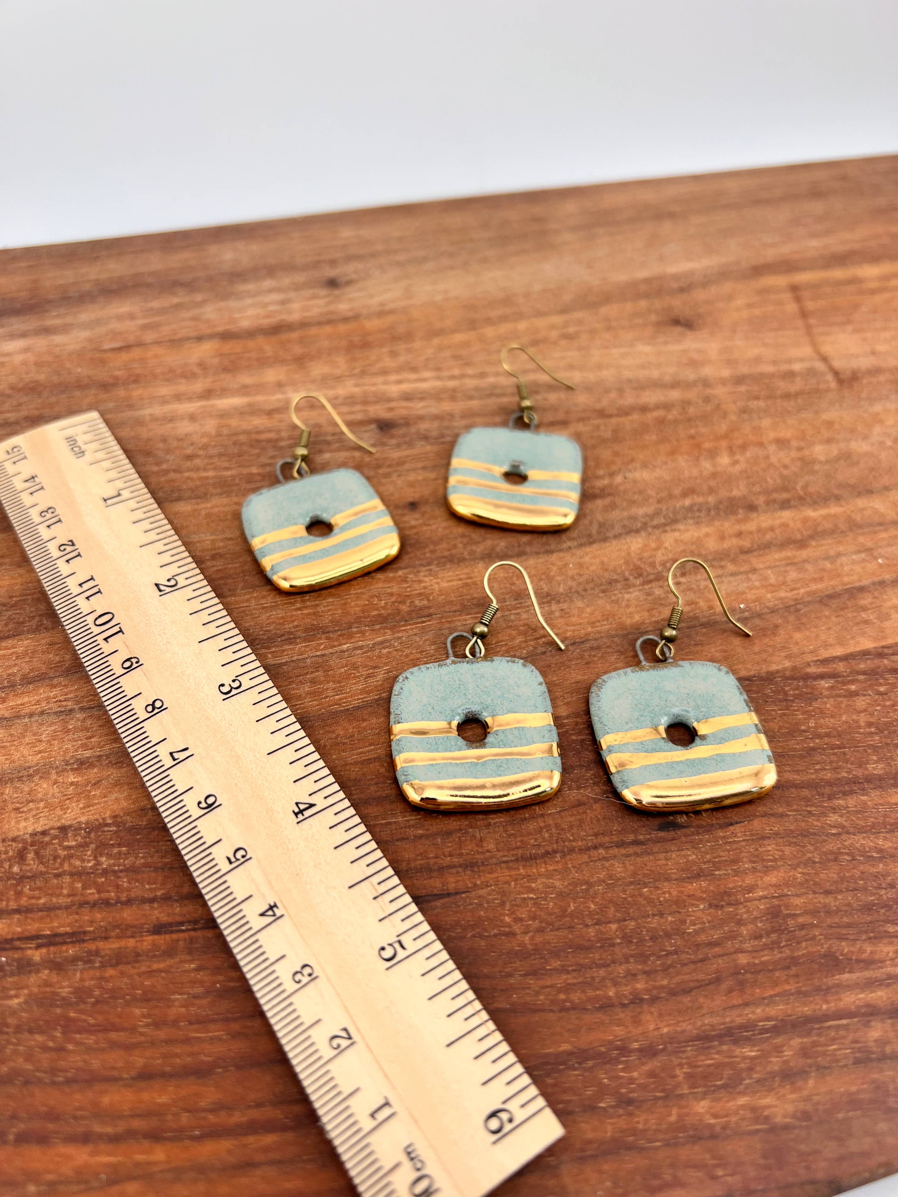 Turquoise Large Square Hoops Ceramic Earrings
