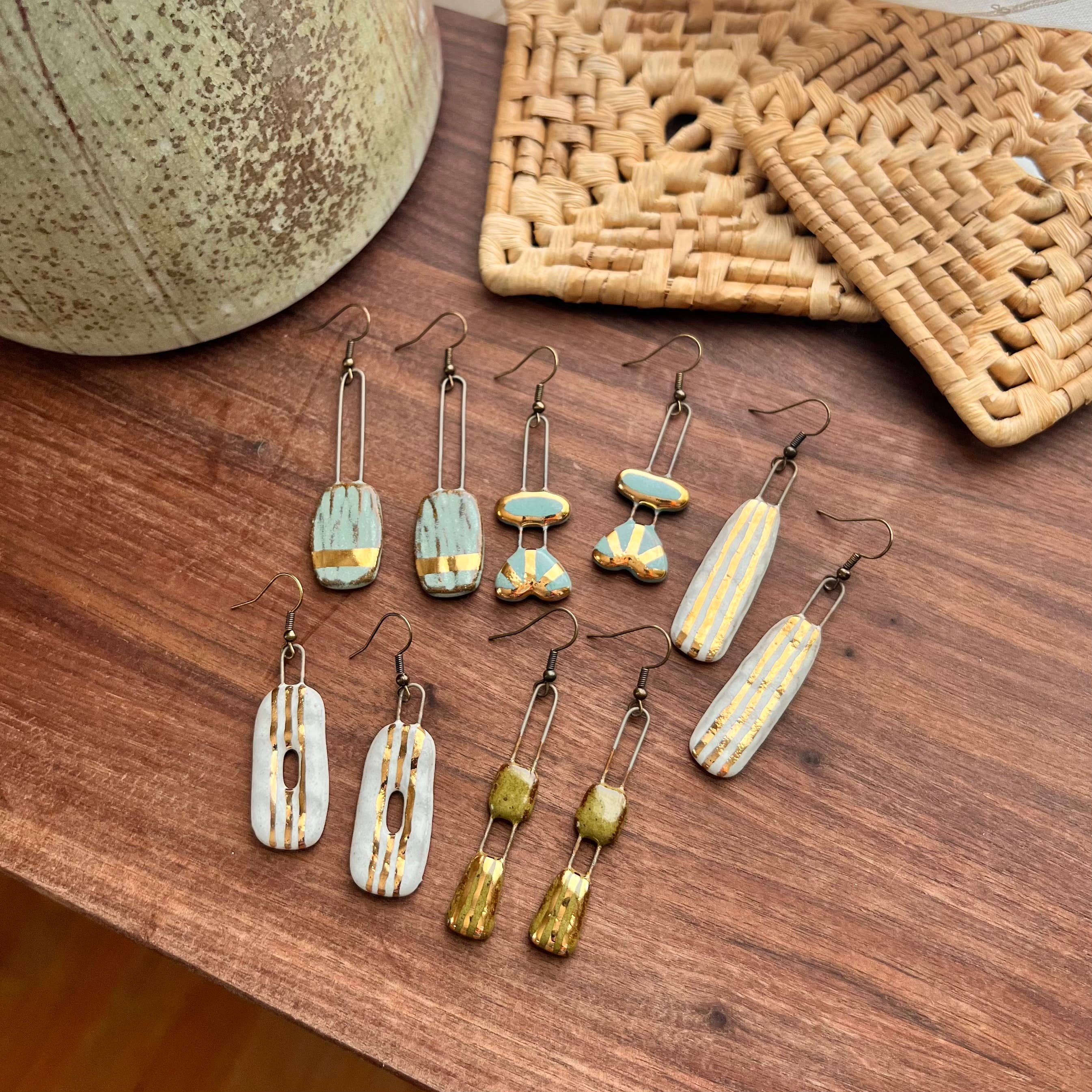 Turquoise Dropped Textured Ceramic Earrings