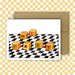 Greeting card with baby blocks spelling 'Hi BABY' on a checkered background