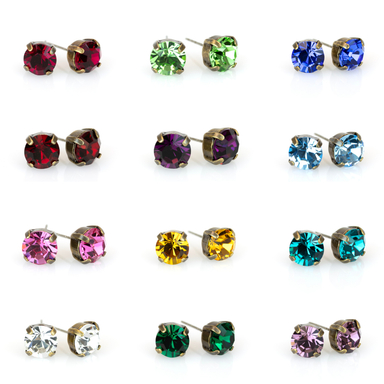Set of colorful gemstone stud earrings 