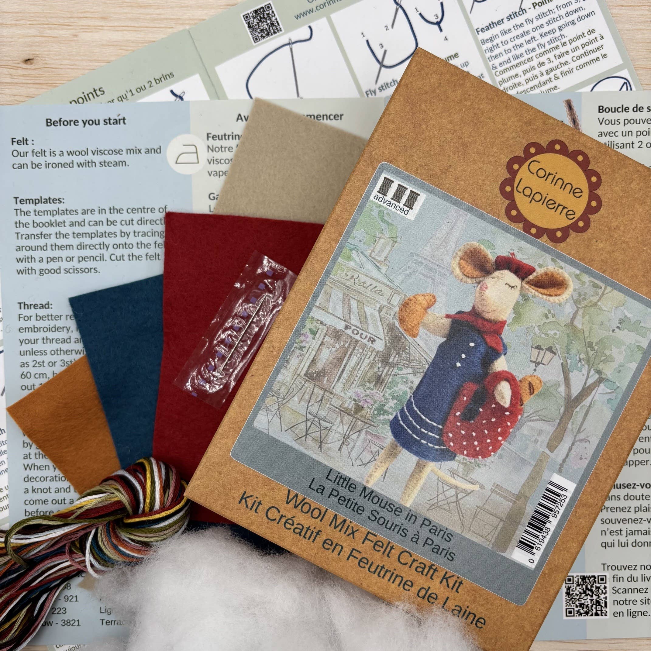 Step-by-step instructions for the Little Mouse in Paris Felt Craft Mini Kit, featuring delightful photos that inspire crafting joy.